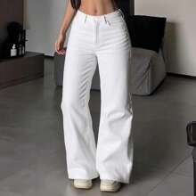 Atuendo de mujer estilo Y2K de vuelta a la escuela: Jeans acampanados blancos estilo Ins, Nuevos pantalones casuales rectos de tiro medio entallados de verano para mujer
