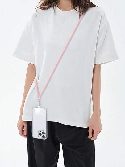 قطعة واحدة سير طوله 145 سم/ 57 بوصة عبر المحمول (وردي)، يشمل وسادات شفافة لتثبيت غطاء الهاتف، سير رقبة قابل للتعديل متعدد الوظائف، سير متوافق مع جميع هواتف الذكية، شريط عبري مناسب لأغطية Redmi وأغطية الحالات الأخرى.