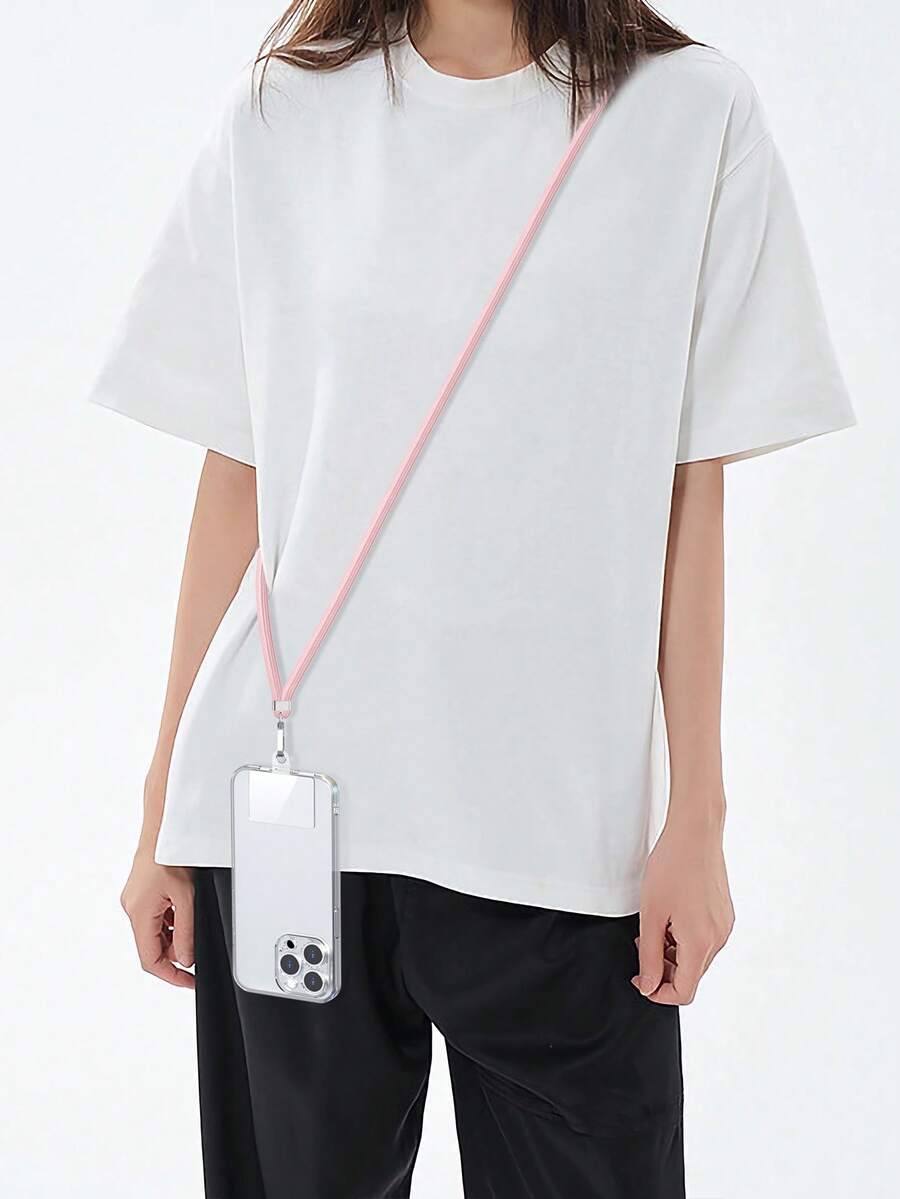 1 Piece Crossbody Cell Phone Lanyard(Pink) Transparent Pads Included For Fixing The Phone Case, Multi-Functional Adjustable Neck Strap With 145CM/57 Inches, Lanyard Compatible With All Smartphone, Universal Lanyard For Redmi Cases, Crossbody Strap For Cases.. - Pink - View 1