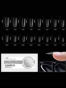 160/320 件预成型弧形全覆盖假指甲片软凝胶按压式法国杏仁胶囊棺材人造假指甲延长片 16 种尺寸