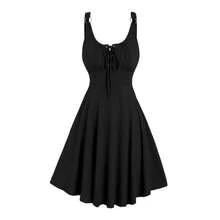 Women's Plain Lace Up Tie Front Tank Dress, Casual Fitted Sleeveless O-Ring A Line Dress For Summer, Dresses For Women, Ladies Clothes For Everyday Daily Wear, Womenswear, Vacation Dresses - Blue - View 2