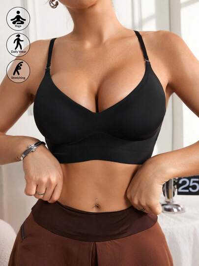 Sport Studio Dames V-hals Kruisbandjes Halter Mode Sportondergoed Ademend Rugloos Beugelloos Sport Casual Dames BH, Lingerie