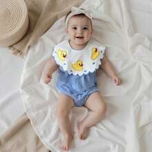 Baby Girl Summer Outfit Duck Embroidery Doll Collar Plaid Sleeveless Bubble Romper Infant Bodysuit Newborn Spring Clothes