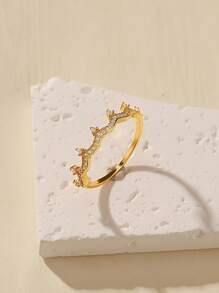 Anillo de corona elegante para mujer, anillo de dedo con cristales estilo lujoso estilo palacio