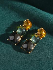 Vintage bronze-plattiertes 18k Goldfarbenes, übertriebenes, transparentes Kunstharz-Emaille Bonbon-farbenes Halskette, Armband, Ohrring Schmuckset