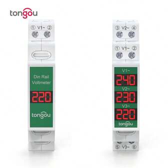 TONGOU 1pc, Single/Triple Phase Voltage Meter 60V-450V Din Rail Mount AC Mini Modular Voltmeter Gauge Indicator LED Digital Display Detector Volt Detector Tester Monitor Panel
