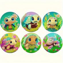 6pcs DIY Diamond Painting Coaster Set, Turtle Design, Wooden Diamond Art Mosaic Drink Coasters, Non-Slip Table Mats, Christmas Decor, Handmade Gift Set (Holder Not Included)