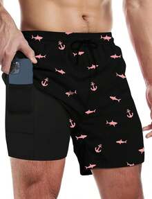 Mens Swim Trunks With Compression Liner 5 Inch Inseam Swim Shorts Quick Dry Mens Swimsuit Board Shorts With PocketsA Valentine's Day NIRT - #菠蘿棕櫚 - 查看 2