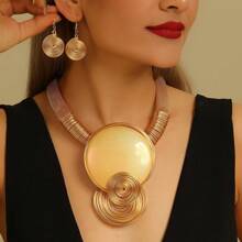Bohemian Style Handmade Aluminum Wire & Resin Necklace Earring Set, Suitable For Casual, Holiday, Party Wear