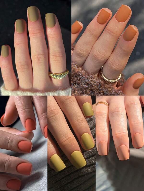 120pcs Minimalist Sweet Y2K Style Matte Short Square Nail Tips In Dusty Pink, Yellow, Green Colors, Reusable Press On Nail Polish Stickers Suitable For Daily, Dating, Afternoon Tea, Outdoor Wear