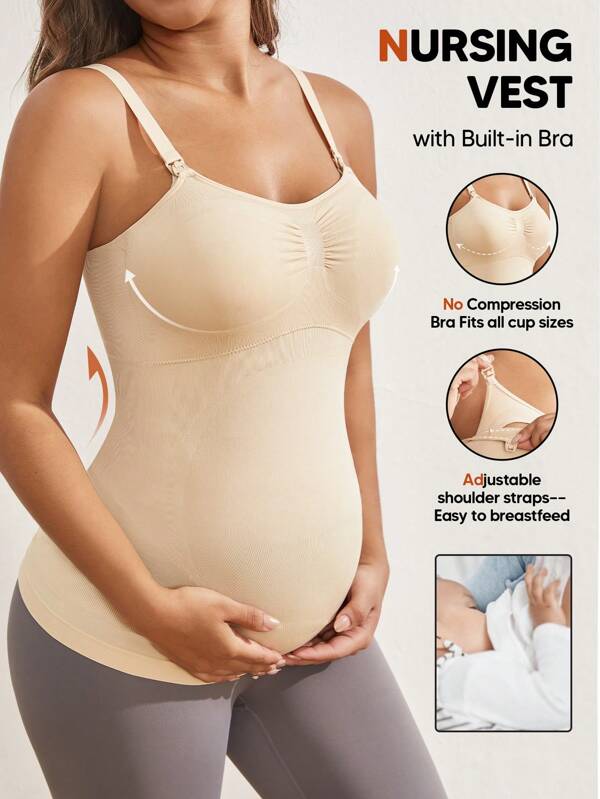 Solid Color Elastic Fitted Maternity Camisole Tank Top, Simple And Versatile For Daily Wear