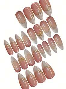 24pcs Almond-Shaped Butterfly Nail Stickers, Mixed Color Press-On Nail Stickers With Jelly Gel And Nail File, Glossy Nail Art Stickers, Women Nail Art Accessories - Apricot - View 4