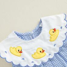 Baby Girl Summer Outfit Duck Embroidery Doll Collar Plaid Sleeveless Bubble Romper Infant Bodysuit Newborn Spring Clothes