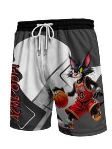 1 Stück Herren modische, locker sitzende 3D Grafik Muster Shorts mit Kordelzug, leicht und atmungsaktiv, lässiger Heim-Stil, geeignet für Straße, Laufen, Wandern, Reisen, Strand, Party & Urlaubsgeschenke