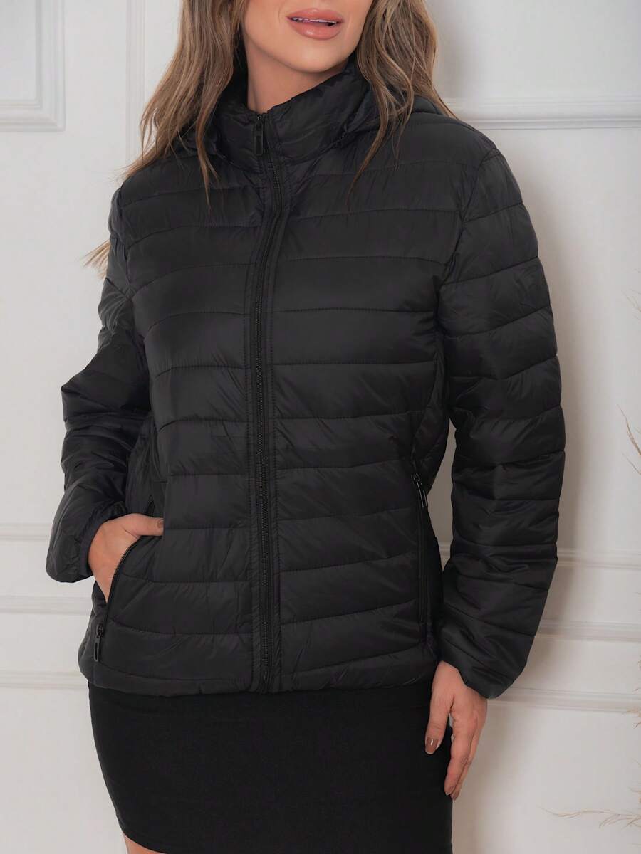 Bobojaco Women's Puffer Jacket Plush Lined Nylon Women's Winter Basic Black Waterproof Coat - National Shipping - 黑色內襯 - 查看 1