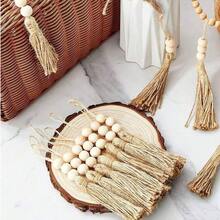 6 Pieces Of Handmade Hemp Rope Wooden Beads String Hemp Rope With Tassel Wall Hanging Decorative Wood Beads,Premium Natural Solid Wood Bead Wall Hanging - Rustic Retro Style Tassel Decor Smooth Surface Handmade Wood Beads Pendant Easy To Hang For Coffee Table Bookshelf Fireplace Wardrobe Door Handle Home Outdoor Decor - Multicolor - View 10