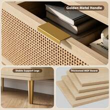 Fashion Elegant Style Dresser, Rattan 6 Drawer Dresser For Bedroom, Large Double Dresser With Deep Drawers For Living Room, Hallway, Bedroom - 米色 - 查看 8