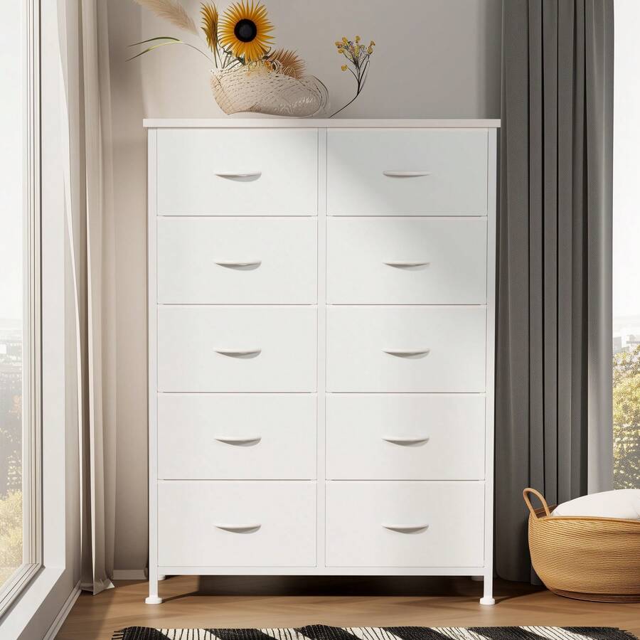 OLIXIS Tall Black Dresser For Bedroom With 10 Drawers, Chest Of Drawers, Dressers Bedroom Furniture, Storage Organizer Unit With Fabric Bins For Closet, Hallway, Living Room, Entryway - 白色 - 查看 1