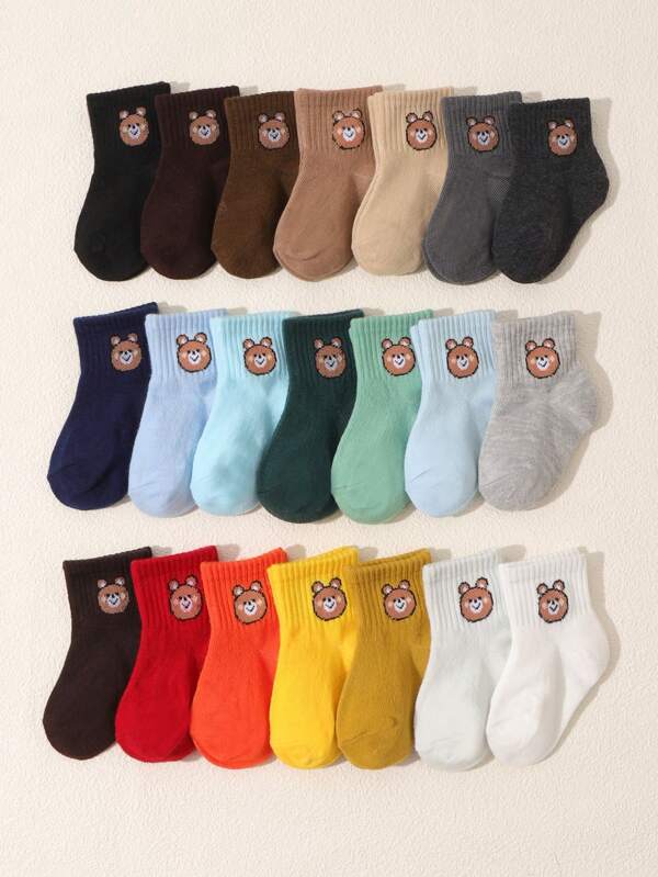 10 Pairs Baby Random Candy Color Teddy Bear Mid-Calf Socks