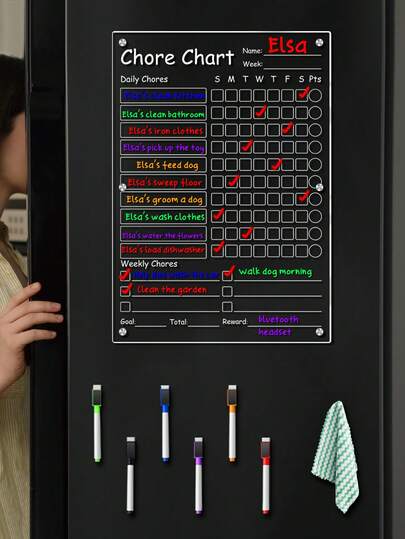 1pc Large A3 Size Movable Handwritten Memo Board (6pcs Magnetic Whiteboard Markers And 1pc Random Color Eraser Cloth), Kitchen Conversion Calendar Magnetic Fridge Sticker, Work Plan Fridge Memo Board