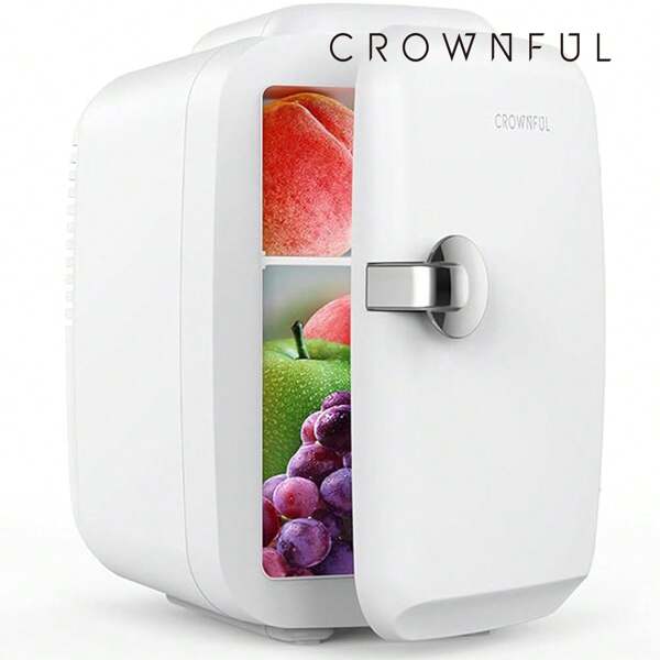CROWNFUL Mini Fridge, 4 Liter/6 Can Portable Cooler And Warmer Personal Refrigerator For Skin Care, Cosmetics, Beverage, Food,Great For Bedroom, Office, Car, Dorm