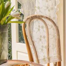 1pc Beige Romantic Floral Embroidered Lace Sheer Curtain, Rod Pocket Design, Easy To Hang, Quality Polyester Fabric, Lightweight Filtering, Suitable For Office, Living Room, Bedroom Home Decor