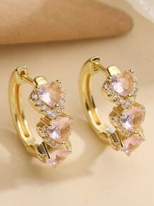 2 pezzi di orecchini geometrici in rame placcato oro 18K con zirconi a forma di cuore, personalizzabili, semplici e leggeri, orecchini a forma di C in zircone di alta qualità per donna