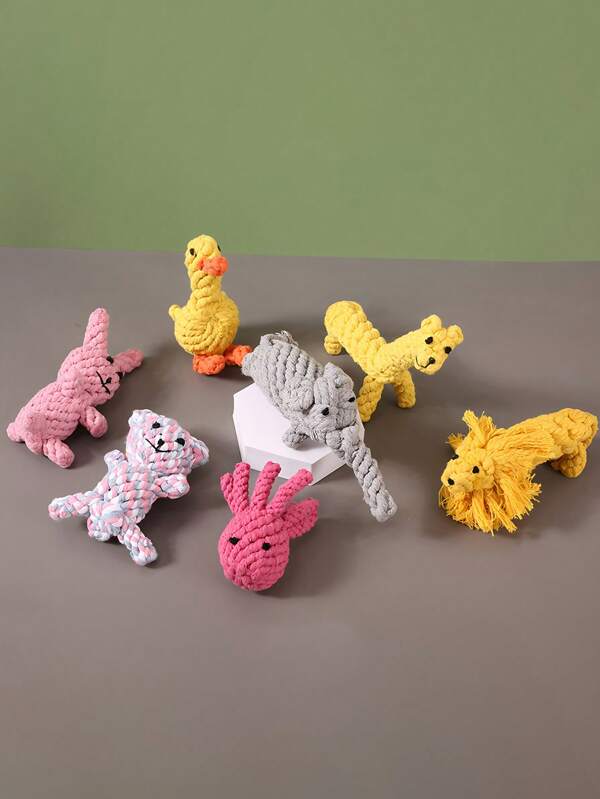 9pcs Hand-Woven Animal Shaped Dog Toys Set, Suitable For Medium Dogs To Chew, Bite And Grind, Dental Cleaning & Entertainment Toys For Pets
