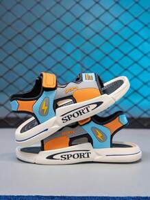 1 Pair Boys' Soft Bottom Breathable Hook And Loop Casual Beach Sport Sandals, For Older Kids Summer