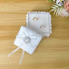 1 件方形戒指盒，带珍珠装饰（不含戒指），结婚戒指盒，婚礼用品，情人节礼物 - 圍珠款 - 查看 2