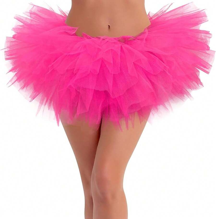 Adult Tutu Skirts 5 Layered - Halloween & 80s Style Tulle Skirt For Women - 玫紅色 - 查看 1