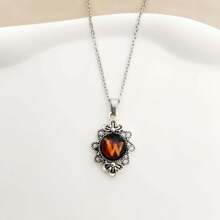 1pc Vintage Stainless Steel Chain Necklace With 26pcs Flame Shaped Letter Pendant