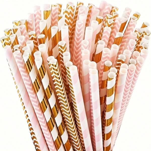 [100Pcs Disposable Paper Straws]Party Supplies For Wedding & Christmas Celebration, Drinking Straws Bulk