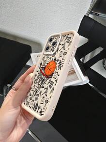 Beige TPU Sandstein Handyhülle, stoßfest, tragbar, mit Basketball Element Muster Design, kompatibel mit Apple 16 15 14 13 12 11Pro Max//Redmi/OPPO/Realme/Infinix