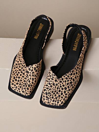 Designer Luxus Leopardenmuster Damen Flache Sandalen mit Schnalle, Bequeme Plateau-Quadratische Zehen Mule Schuhe, Kollektion 2025