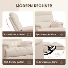 Large Glider Rocker Recliner,Beige Swivel Rocking Recliner Chair,Reclining Sofa Rocking Chair Nursery,23 Inches Deep Seat & 27 Inches High Back,For Living Room, Bed Room‎ (Beige) - Beige - View 9