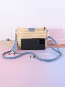 新款夏季草编单肩斜挎包套装零钱包大容量手机包手提包手拿包拼色度假休闲手提包