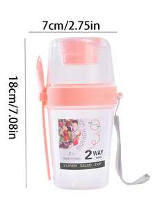 1pc Minimalist Salad Cup Plastic Portable Fruit & Vegetable Companion With Fork & Lid, Diet Smoothie Cup