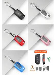 适用于大众迈腾、高尔夫4/3/5/6、MK6、帕萨特、途安、宝来、途观、捷达、朗逸、明锐等车型的汽车钥匙保护壳，精致高端，男女皆宜。 - 銀色橢圓扣 - 查看 13