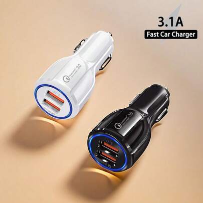 USB A Fast Car Charger,QC 3.0 USB C Car Adapter,2 Ports 3.1A USB A Car Plug,Compatible With Samsung, Compatible With IPhone,IPad,Car Charger