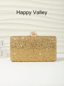 1pc Sparkling Rhinestone Women's Evening Clutch Bag, Elegant & Exquisite Rhinestone Alluring Handbag With Metal Chain, Suitable For Party, Romantic Wedding, Prom, Banquet, Birthday Gift, Valentine's Day Gift.