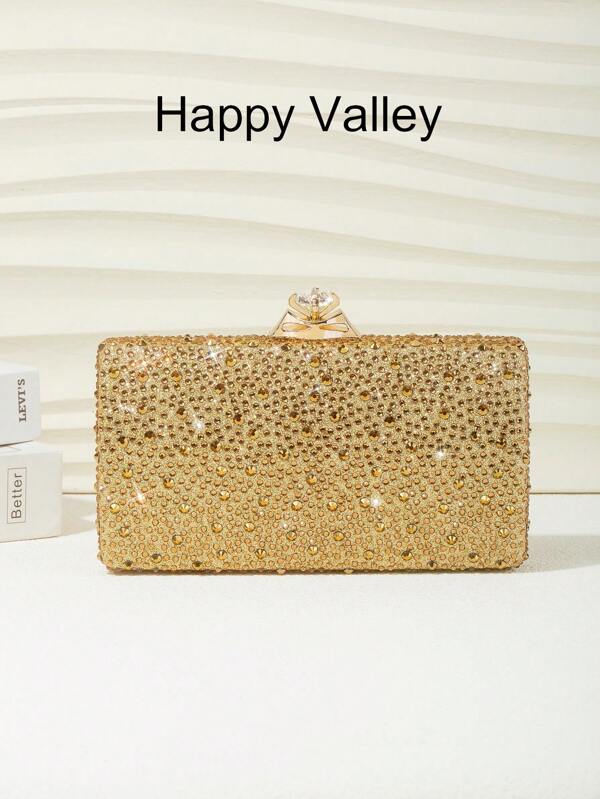 1pc Sparkling Double-Sided Rhinestone Women's Evening Clutch Bag, Elegant And Exquisite Rhinestone Alluring Handbag With Metal Chain, Suitable For Parties, Romantic Weddings, Balls, Galas, Birthday Gifts, Valentine's Day Gifts.