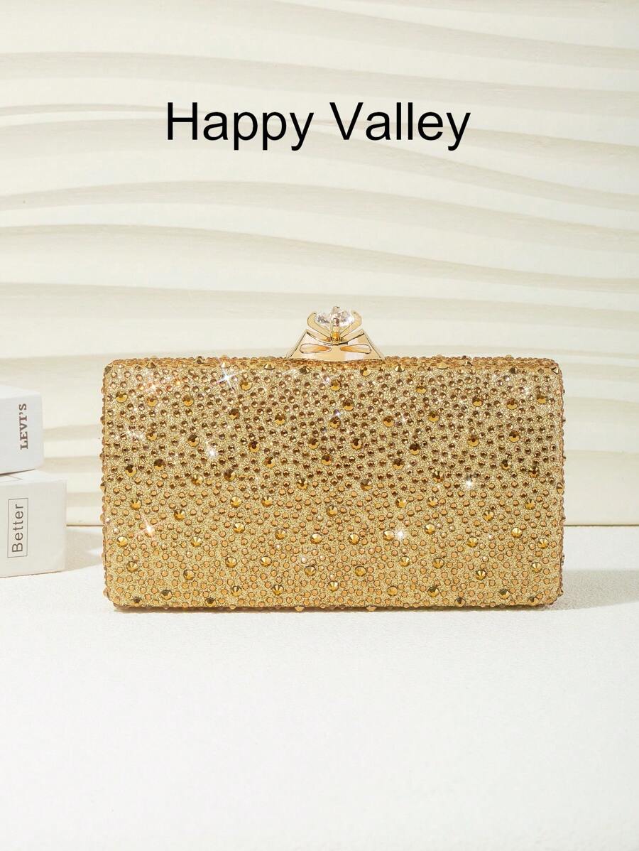 1pc Sparkling Rhinestone Women's Evening Clutch Bag, Elegant & Exquisite Rhinestone Alluring Handbag With Metal Chain, Suitable For Party, Romantic Wedding, Prom, Banquet, Birthday Gift, Valentine's Day Gift.