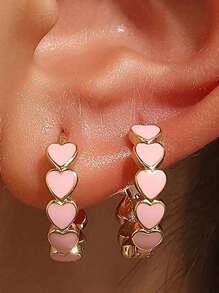 1 Paar liebevolle tropfenförmige Herz geformte Ohrringe - Rosa Herz - Herz zu Herz Design - modische minimalistische ausgefallene Damen Ohrringe, geeignet für den täglichen Gebrauch, Party - ein perfektes Geschenk zum Valentinstag