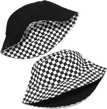 Reversible Bucket Hat For Women, Cute Beach Fisherman Style - Checkered Flag - View 7