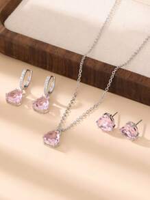 Charming Girl Crystal Zirconia Shinny Earring Necklace Set For Party Gift