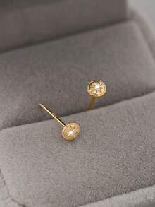 1 对 S925 纯银浮雕荷叶边小圆形耳钉，女士珠宝配饰，适合通勤、日常佩戴、约会、婚礼、生日礼物 - 圓形 - 查看 3