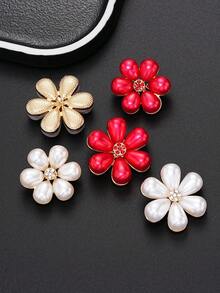 6pcs/Set Pearl Flower Rhinestone Buttons Women's Sweater Dress Buttons Cardigan Jacket Flower Decorative Buttons High-End Metal And Faux Pearl Decorative Buttons Appliques - Multicolor - View 10