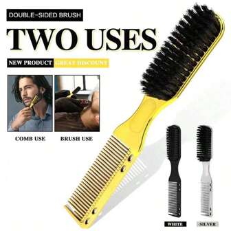 1pc Double-Sided Beard Brush, Multifunctional Hair & Beard Styling Brush For Home Beard Care, Barber Hair Trimming