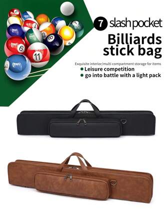 Caja para taco de billar de 7 posiciones, fabricada en material de PVC reforzado, resistente a arañazos y desgaste, con forro de terciopelo interior para proteger el taco